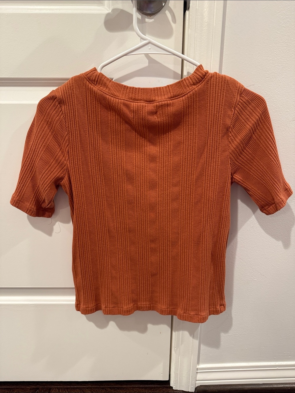 Madewell Rust Orange Ribbed Button-Front Top - Picture 4 of 7
